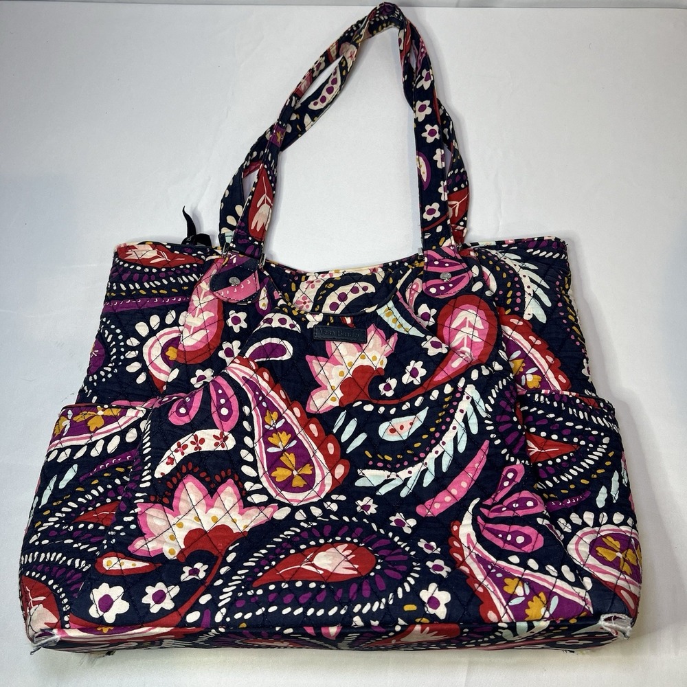 Vera Bradley Painted Paisley‎ Navy Pleated Tote Bag Large Handbag Diaper Bag